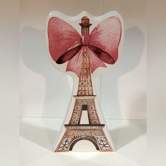 Paris Eiffel Tower Decor with Pink Bow Art Home Decor New - Picture 4 of 4
